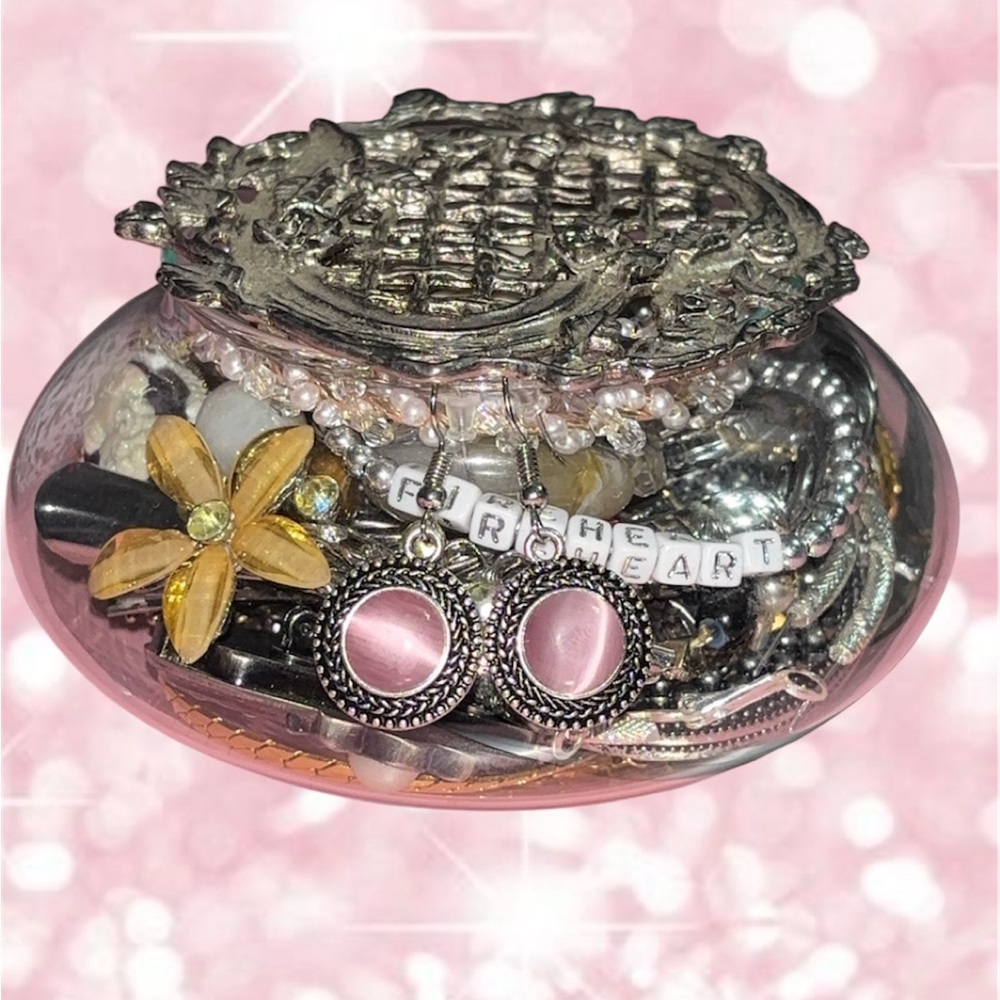 Mystery mini Jar of Jewelry topped off with stunning heavy Silver Top